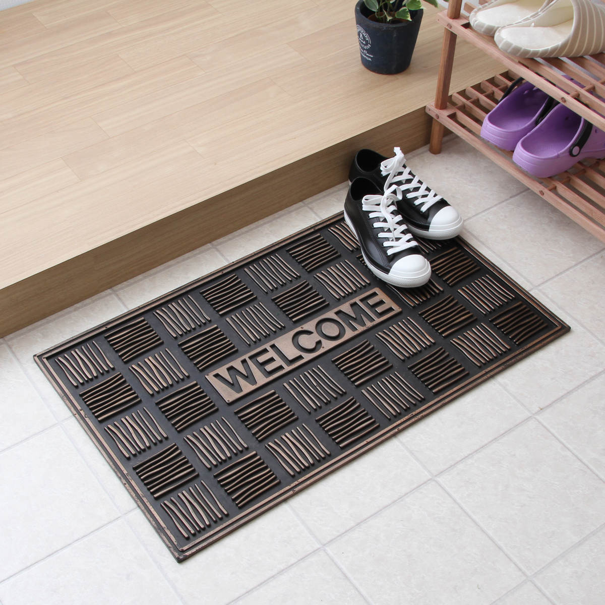 玄関マット 屋外 ラバーマット 北欧 45×75 ( 泥落とし 洗える 水洗い 弾力 マット 滑り止め 雨 ラバー ゴム 幅75cm おしゃれ カフェ ベランダ デッキ テラス 玄関 ゴム素材 外用 室内 薄手 ) 【チェック】 チェック