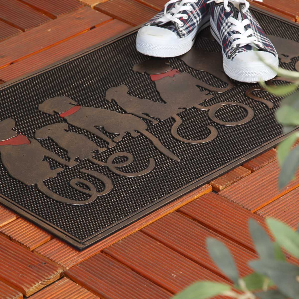 玄関マット 屋外 ラバーマット 犬 45×75 ( 泥落とし 洗える 水洗い 弾力 マット 滑り止め 雨 ラバー ゴム 幅75cm イヌ おしゃれ カフェ ベランダ デッキ テラス 玄関 ゴム素材 外用 室内 薄手 ペット ) 【ドッグアソート】 ドッグアソート