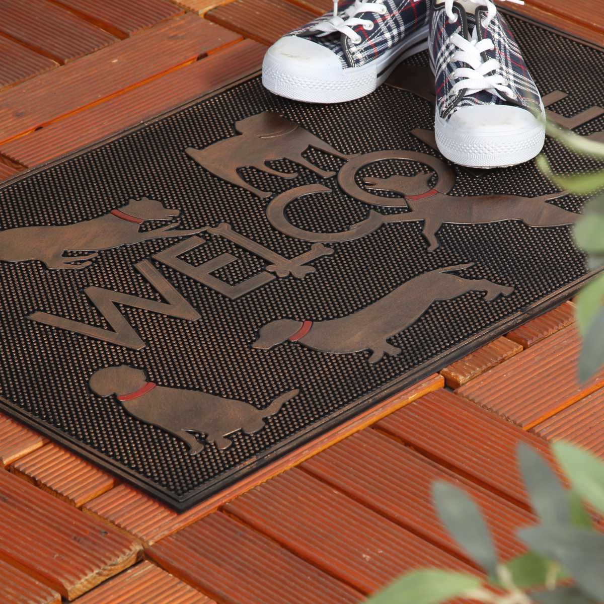 玄関マット 屋外 ラバーマット 犬 45×75 ( 泥落とし 洗える 水洗い 弾力 マット 滑り止め 雨 ラバー ゴム 幅75cm イヌ おしゃれ カフェ ベランダ デッキ テラス 玄関 ゴム素材 外用 室内 薄手 ペット ) 【ドッグアソート】 ドッグアソート