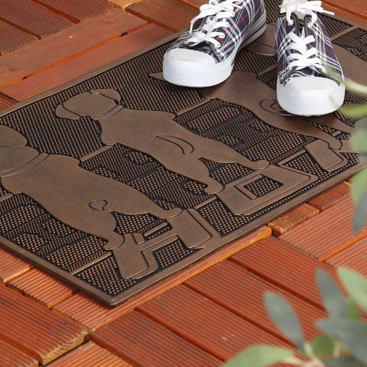 玄関マット 屋外 ラバーマット 犬 45×75 ( 泥落とし 洗える 水洗い 弾力 マット 滑り止め 雨 ラバー ゴム 幅75cm イヌ おしゃれ カフェ ベランダ デッキ テラス 玄関 ゴム素材 外用 室内 薄手 ペット ) 【ドッグアソート】 ドッグアソート