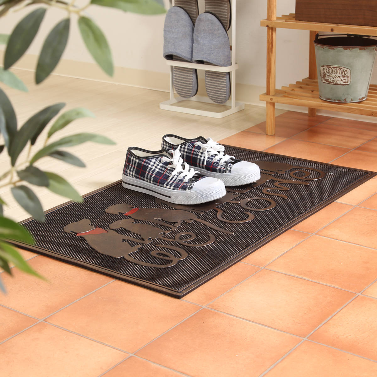 玄関マット 屋外 ラバーマット 犬 45×75 ( 泥落とし 洗える 水洗い 弾力 マット 滑り止め 雨 ラバー ゴム 幅75cm イヌ おしゃれ カフェ ベランダ デッキ テラス 玄関 ゴム素材 外用 室内 薄手 ペット ) 【ドッグアソート】 ドッグアソート