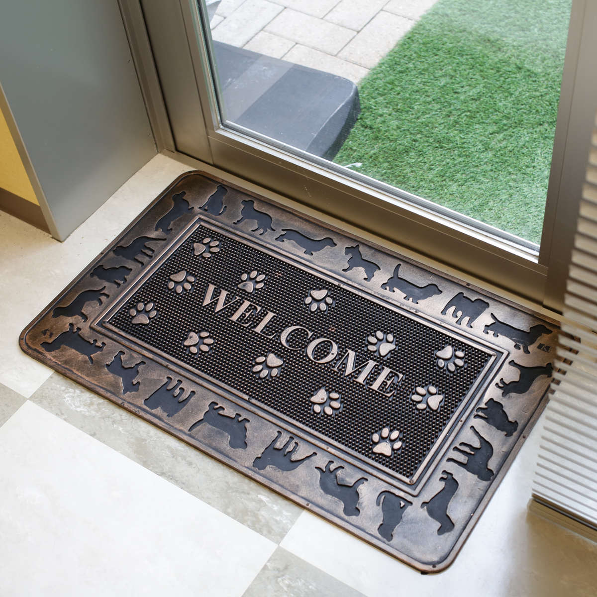 玄関マット 屋外 ラバーマット 犬 45×75 ( 泥落とし 洗える 水洗い 弾力 マット 滑り止め 雨 ラバー ゴム 幅75cm イヌ おしゃれ カフェ ベランダ デッキ テラス 玄関 ゴム素材 外用 室内 薄手 ペット ) 【ドッグアソート】 ドッグアソート