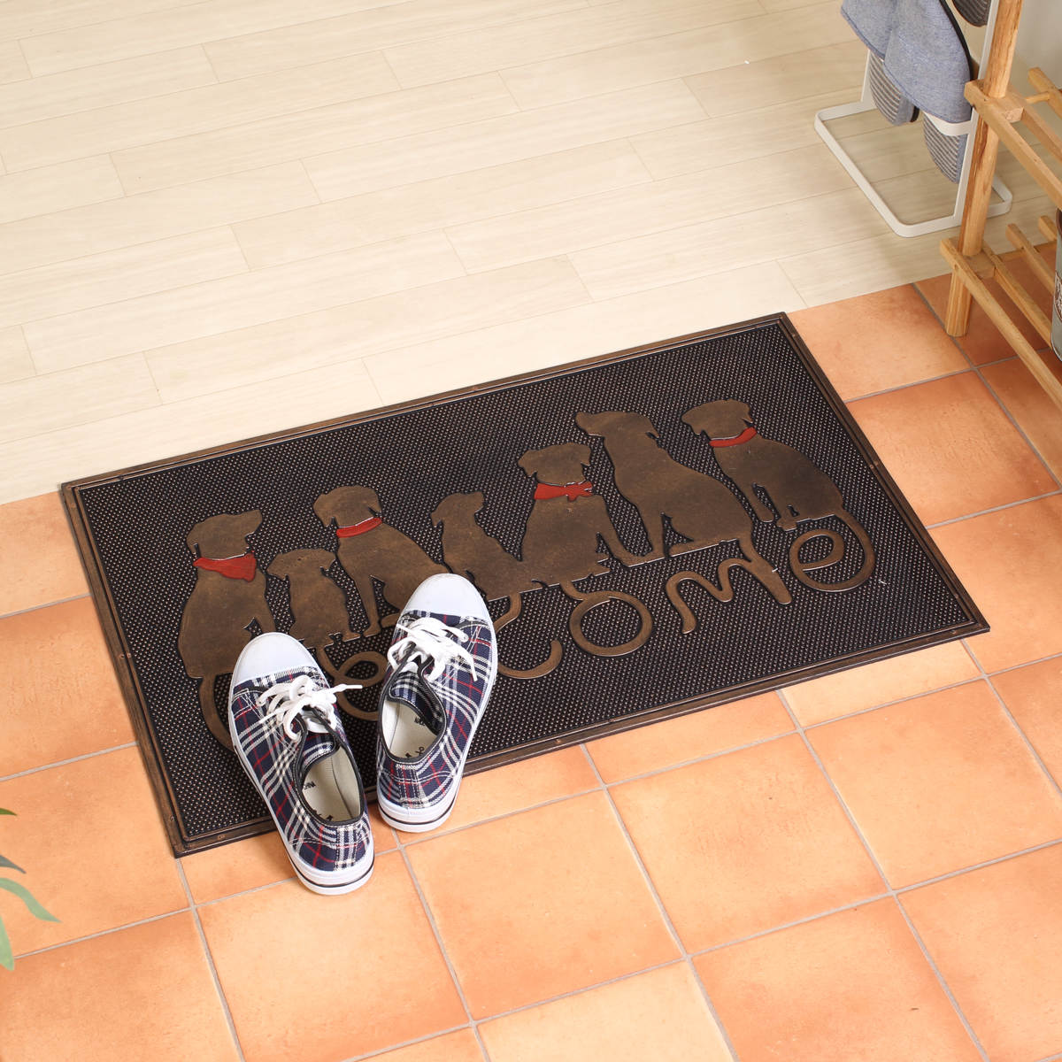 玄関マット 屋外 ラバーマット 犬 45×75 ( 泥落とし 洗える 水洗い 弾力 マット 滑り止め 雨 ラバー ゴム 幅75cm イヌ おしゃれ カフェ ベランダ デッキ テラス 玄関 ゴム素材 外用 室内 薄手 ペット ) 【ドッグアソート】 ドッグアソート