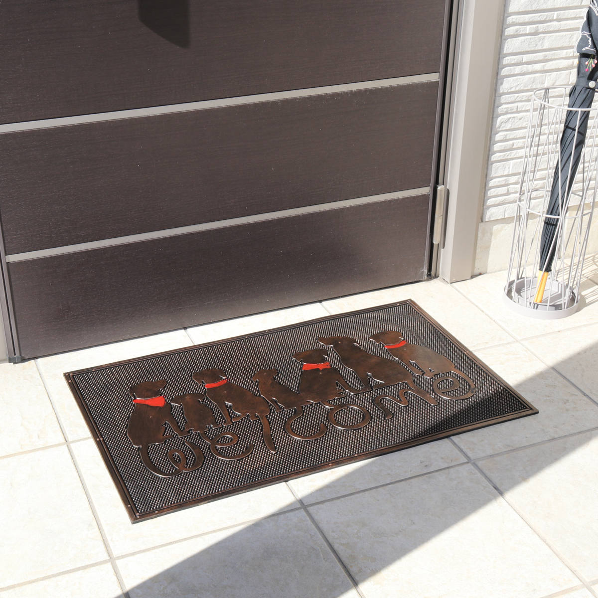 玄関マット 屋外 ラバーマット 犬 45×75 ( 泥落とし 洗える 水洗い 弾力 マット 滑り止め 雨 ラバー ゴム 幅75cm イヌ おしゃれ カフェ ベランダ デッキ テラス 玄関 ゴム素材 外用 室内 薄手 ペット ) 【ドッグアソート】 ドッグアソート