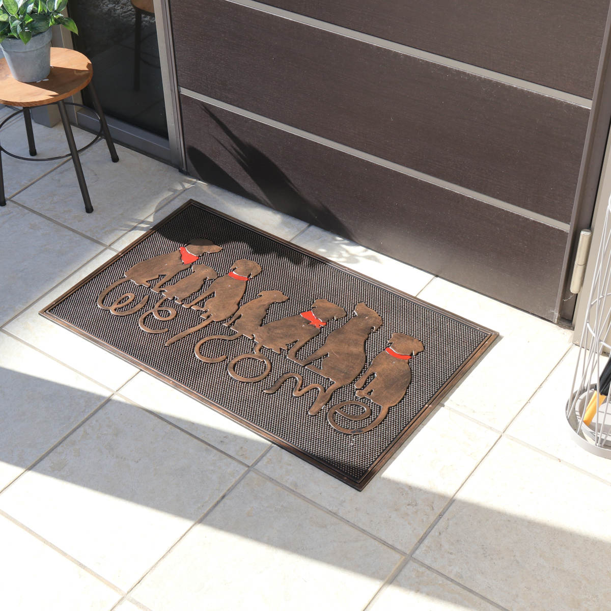 玄関マット 屋外 ラバーマット 犬 45×75 ( 泥落とし 洗える 水洗い 弾力 マット 滑り止め 雨 ラバー ゴム 幅75cm イヌ おしゃれ カフェ ベランダ デッキ テラス 玄関 ゴム素材 外用 室内 薄手 ペット ) 【ドッグアソート】 ドッグアソート