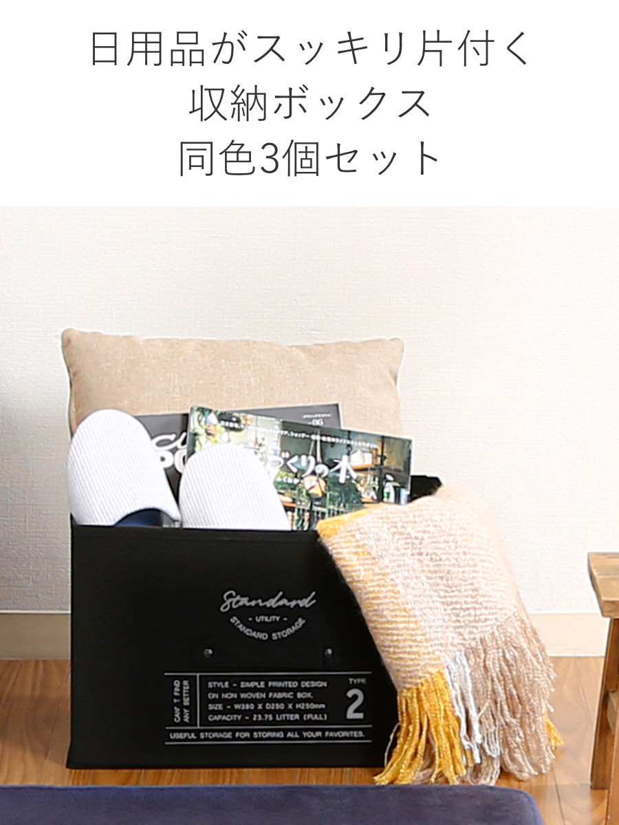 収納ボックス 不織布 同色3個セット インナーボックス スタンダード フルサイズ ( 収納ケース 収納 ケース ボックス カラーボックス インナーケース 引き出し 取っ手付き 持ち手付き ファブリック 布製 おしゃれ ) 【グレー】 グレー