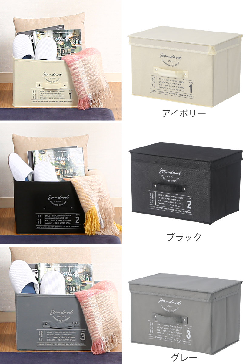 収納ボックス ふた付き 不織布 同色3個セット インナーボックス スタンダード フルサイズ ( 収納ケース 収納 ケース ボックス フタ 蓋 カラーボックス インナーケース 引き出し 取っ手付き 持ち手付き ファブリック 布製 おしゃれ ) 【グレー】 グレー