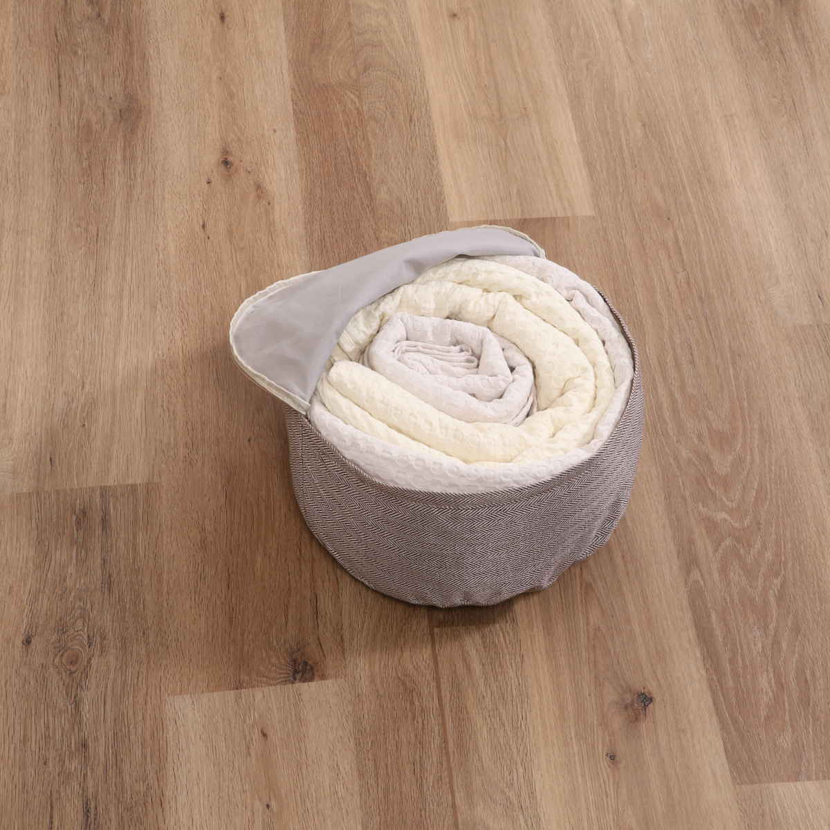 収納袋 布団収納 布団 収納できる クッションカバー シュシュ S ラウンド ( 布団収納袋 クッション 布団収納クッションカバー ブランケット ひざ掛け 毛布 ふとん ふとん収納 カバー おしゃれ 持ち手付き 布団収納ケース ) 【ライトブラウン】 ライトブラウン