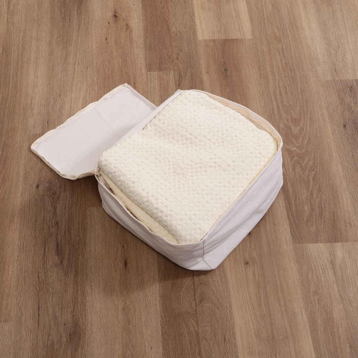 収納袋 布団収納 布団 収納できる クッションカバー シュシュ S スクエア ( 布団収納袋 クッション 布団収納クッションカバー ブランケット ひざ掛け 毛布 ふとん ふとん収納 カバー おしゃれ 持ち手付き 布団収納ケース ) 【ライトブラウン】 ライトブラウン