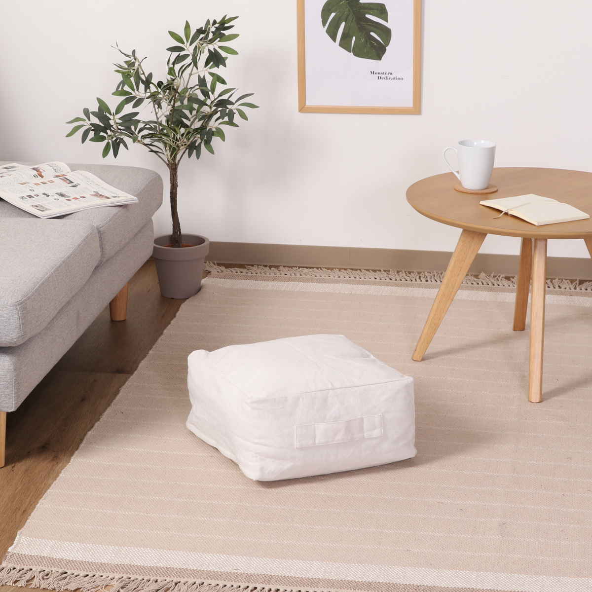 収納袋 布団収納 布団 収納できる クッションカバー シュシュ S スクエア ( 布団収納袋 クッション 布団収納クッションカバー ブランケット ひざ掛け 毛布 ふとん ふとん収納 カバー おしゃれ 持ち手付き 布団収納ケース ) 【ライトブラウン】 ライトブラウン