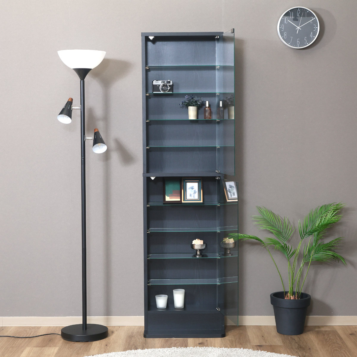 コレクションケース 幅48.5cm TOR ハイタイプ ガラス扉 ( ラック 棚 ディスプレイ ウィスキー棚 ウイスキー棚 収納 展示 フィギュアケース 見せる収納 可動棚 ブラック ホワイト ) 【ホワイト】 ホワイト