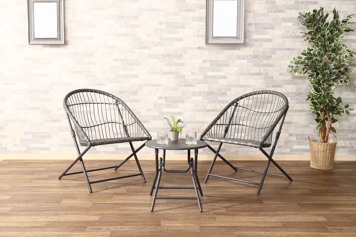 ガーデンテーブル&チェアセット elma ( ガーデン ソファ チェア テーブル 椅子 机 庭 屋外 センターテーブル 3点セット カフェ風 モダン インテリア バルコニー 室内 ホテル リゾート 折りたたみ 収納袋付 高級感 おしゃれ )