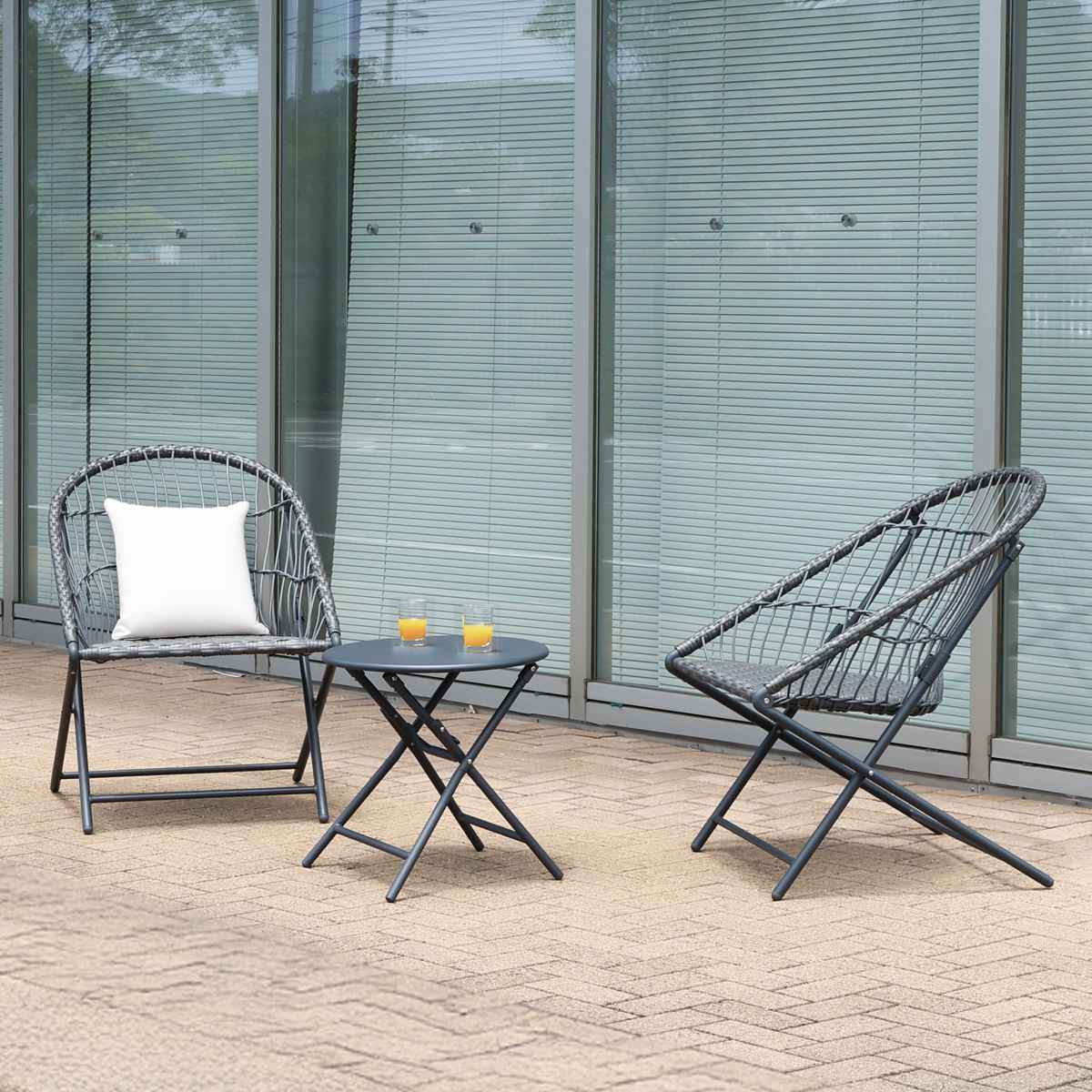 ガーデンテーブル&チェアセット elma ( ガーデン ソファ チェア テーブル 椅子 机 庭 屋外 センターテーブル 3点セット カフェ風 モダン インテリア バルコニー 室内 ホテル リゾート 折りたたみ 収納袋付 高級感 おしゃれ )