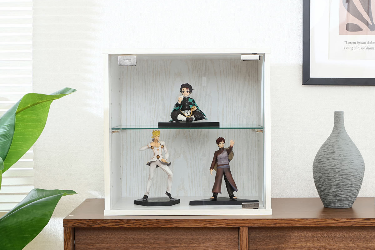 ドラッチコレクションケース　木製　スライドケース　「どこでもドア」 コレクションボックス 幅38.1cm ガラス扉 組み合わせ 木目調 – ハウジー