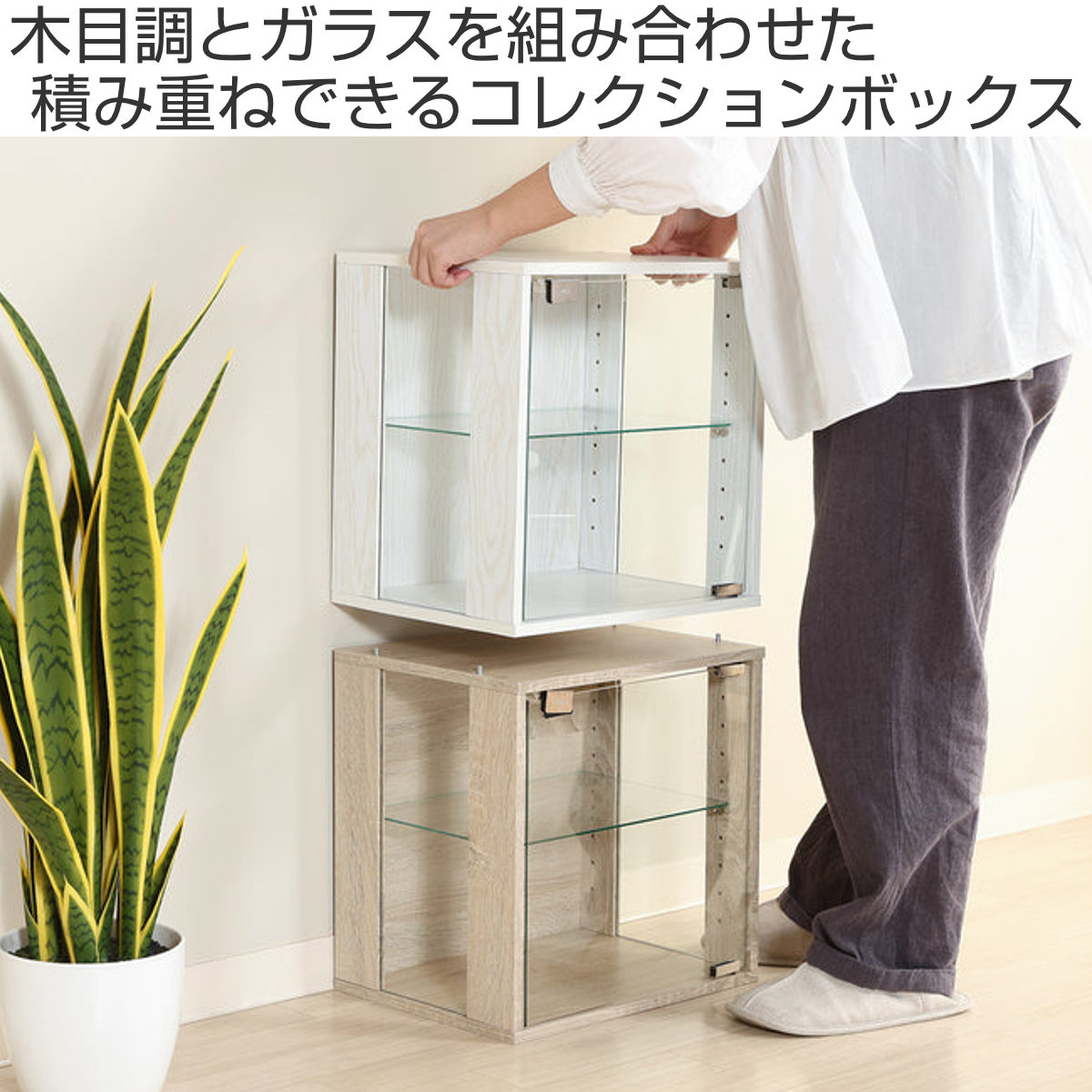 コレクションボックス 幅38.1cm ガラス扉 組み合わせ 木目調 – ハウジー