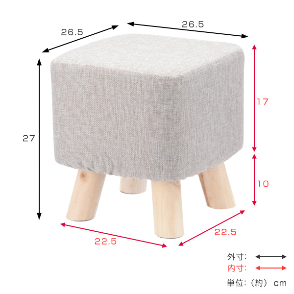 dショッピング |スツール 幅26.5cm 四角 ミニスツール ファブリック 木製 天然木 カバー 椅子 角型 （ 腰掛け いす イス チェア ミニ  木製スツール オットマン 軽量 玄関 リビング 来客用 子供椅子 カバーリング おしゃれ 北欧 ） 【 ベージュ 】 |