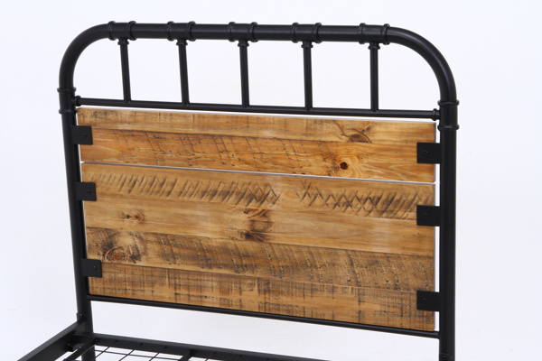 ベッド シングル 木製 天然木 スチール ヴィンテージ調 メッシュ床