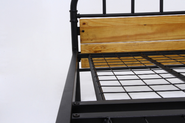 ベッド シングル 木製 天然木 スチール ヴィンテージ調 メッシュ床