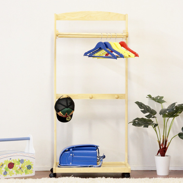 キッズハンガーラック　ランドセル掛け 木製　洋服掛け キッズハンガーラック 高さ136.8cm ランドセル 制服 収納 カバン掛け
