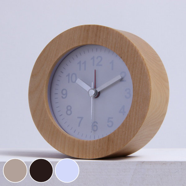 置き時計 ウッド ラウンド 目覚まし時計 木製 アナログ インテリア 北欧