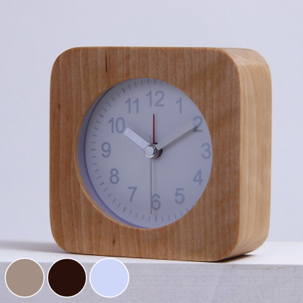 置き時計 ウッド スクエア 目覚まし時計 木製 アナログ インテリア 北欧
