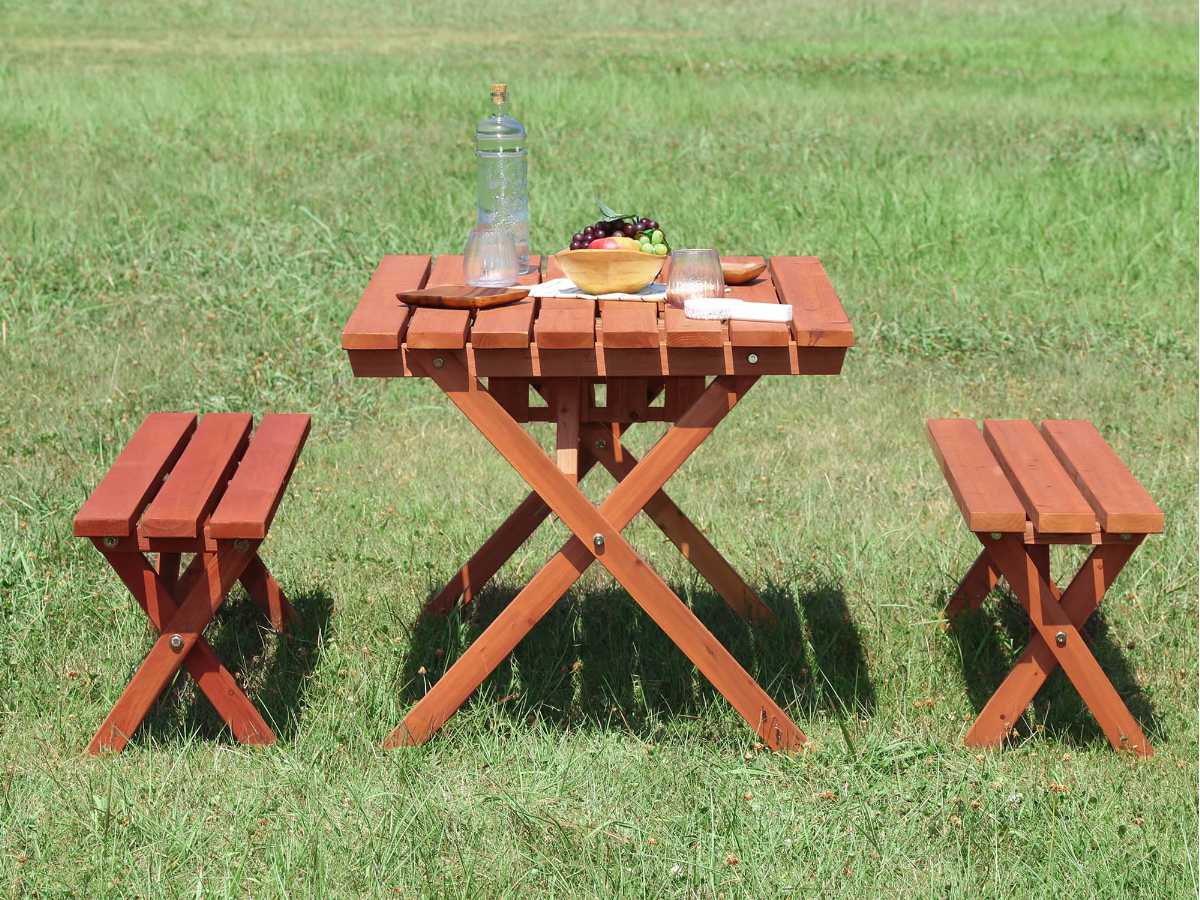 ガーデンテーブル 3点セット 杉材 BBQテーブル＆ベンチセット コンロ 