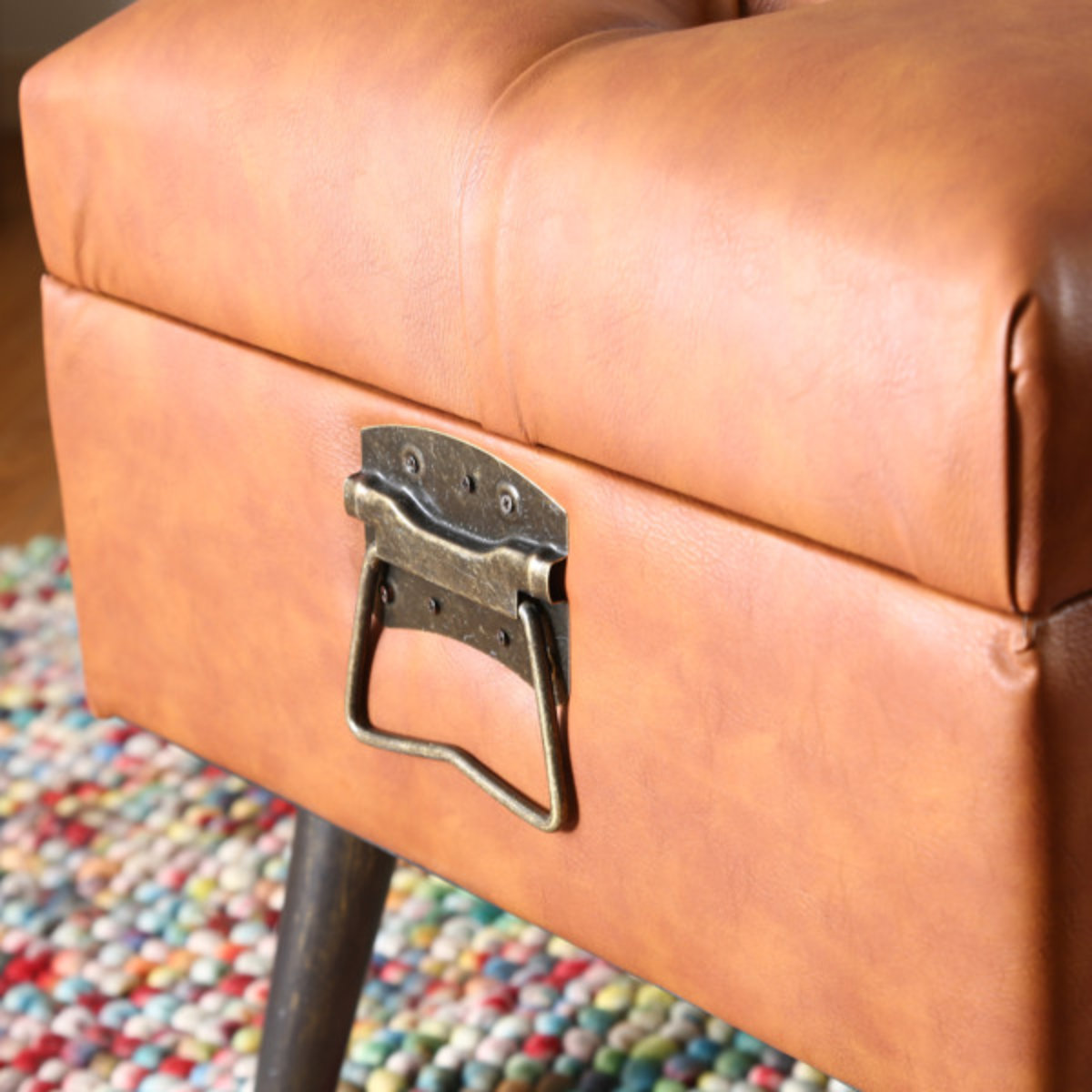 トランクベンチ 幅80.5cm トランク スツール 収納 ヴィンテージ調 レザー調 脚付き ( 2人掛け ベンチソファ 玄関 リビング 収納ベンチ ベンチスツール ベンチ 椅子 腰掛け チェア おしゃれ アンティーク調 ) 【ブラック】 ブラック