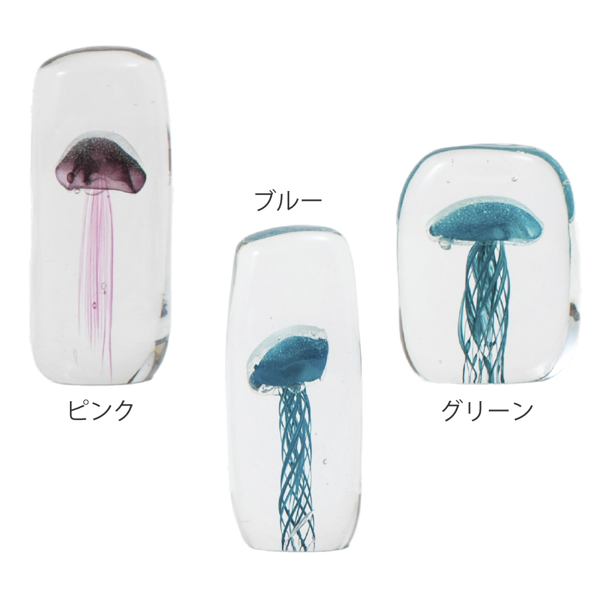 ガラスインテリアオブジェ(Glass interior objects) クラゲ M ( ガラス オブジェ 置き物 くらげ Mサイズ ガラス細工 玄関 コンパクト クリア 透明 ペーパーウェイト インテリア 水族館 海の生き物 ニッチ トイレ ) 【ブルー】 ブルー