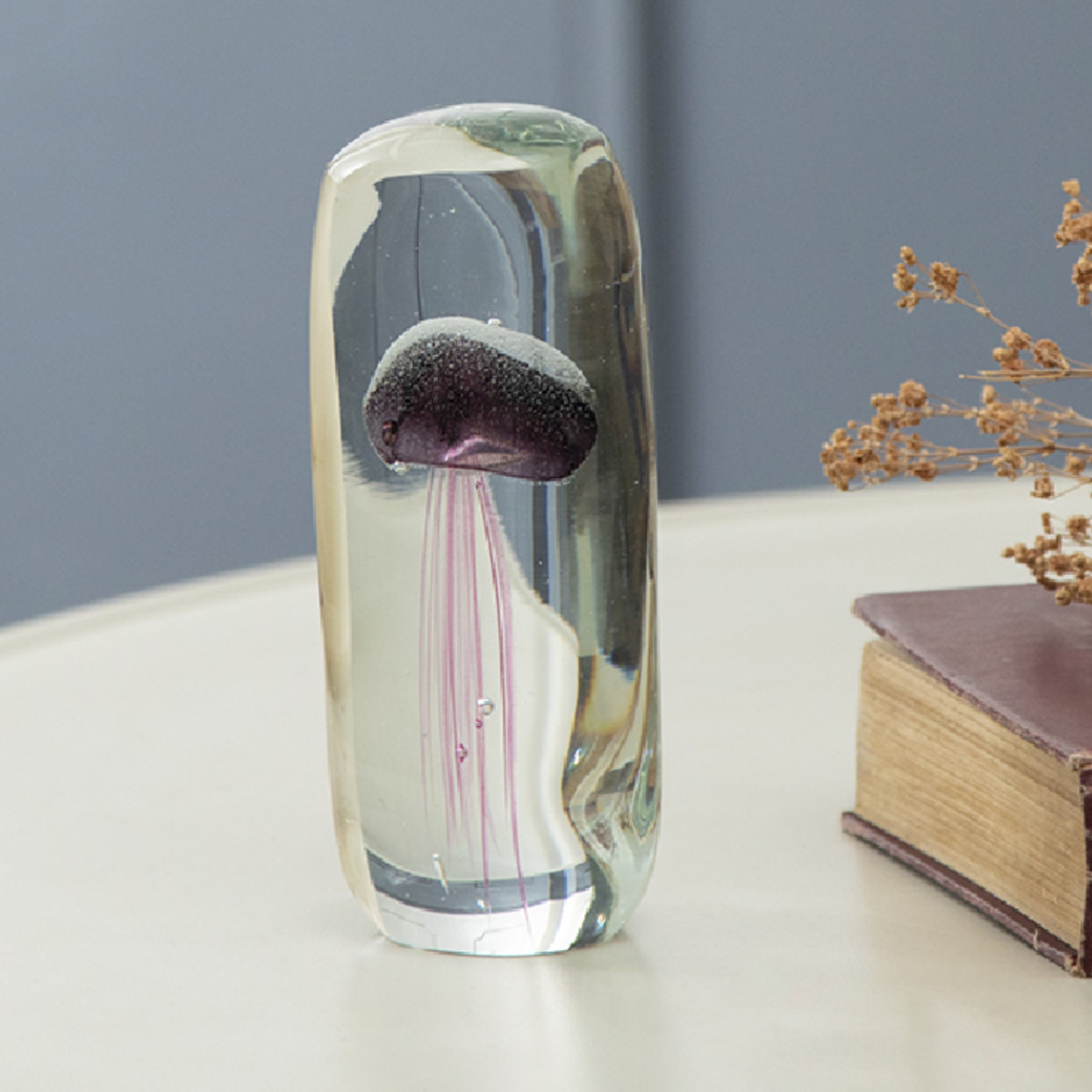 ガラスインテリアオブジェ(Glass interior objects) クラゲ M ( ガラス オブジェ 置き物 くらげ Mサイズ ガラス細工 玄関 コンパクト クリア 透明 ペーパーウェイト インテリア 水族館 海の生き物 ニッチ トイレ ) 【ブルー】 ブルー