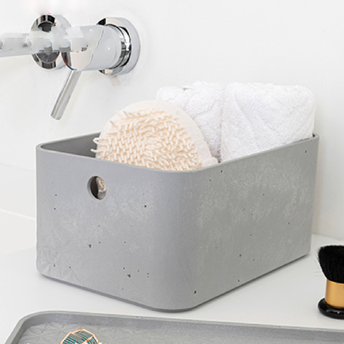 収納ボックス CURVER Beton S 幅24.5×奥行16.9×高さ11.8cm ( 収納 収納ケース プラスチック製 小物入れ 積み重ね 収納用品 コンクリート風 おしゃれ 収納バスケット スタッキング 持ち手付き 軽量 お手入れ簡単 小物整理 )