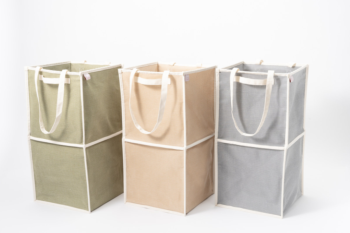 ランドリーバスケット 折りたたみ ピアット ダブル ( バスケット ランドリー 持ち手付 洗濯 脱衣かご 折り畳み 洗濯かご 隙間 収納 おもちゃ 水回り 脱衣所 玄関 シンプル 軽量 コットン ) 【カーキ】 カーキ