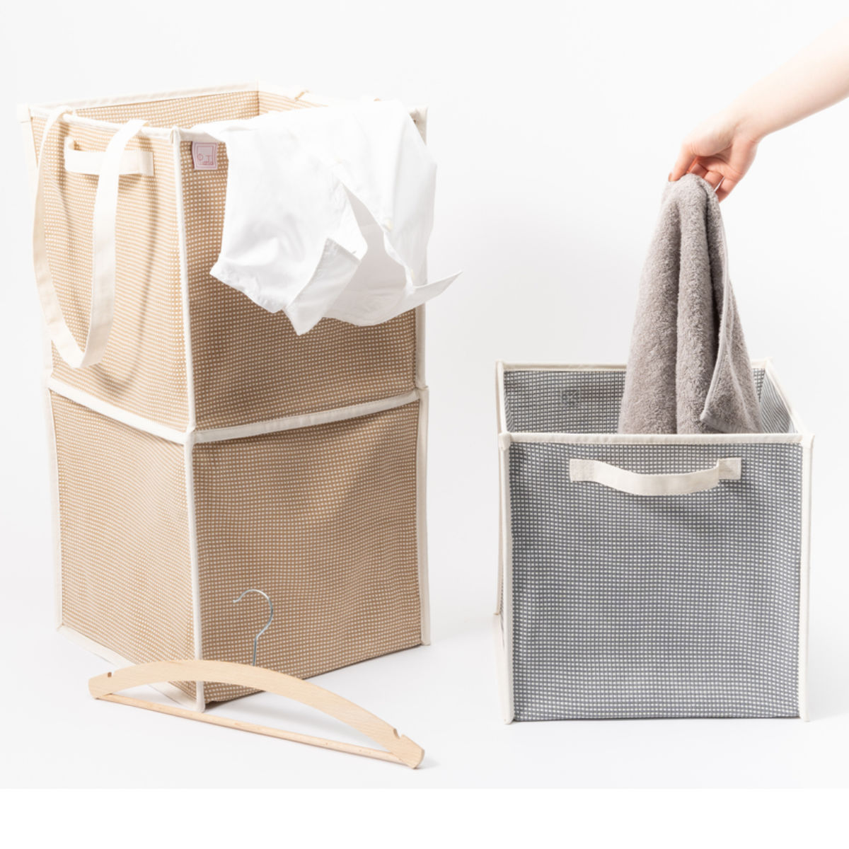 ランドリーバスケット 折りたたみ ピアット ダブル ( バスケット ランドリー 持ち手付 洗濯 脱衣かご 折り畳み 洗濯かご 隙間 収納 おもちゃ 水回り 脱衣所 玄関 シンプル 軽量 コットン ) 【カーキ】 カーキ