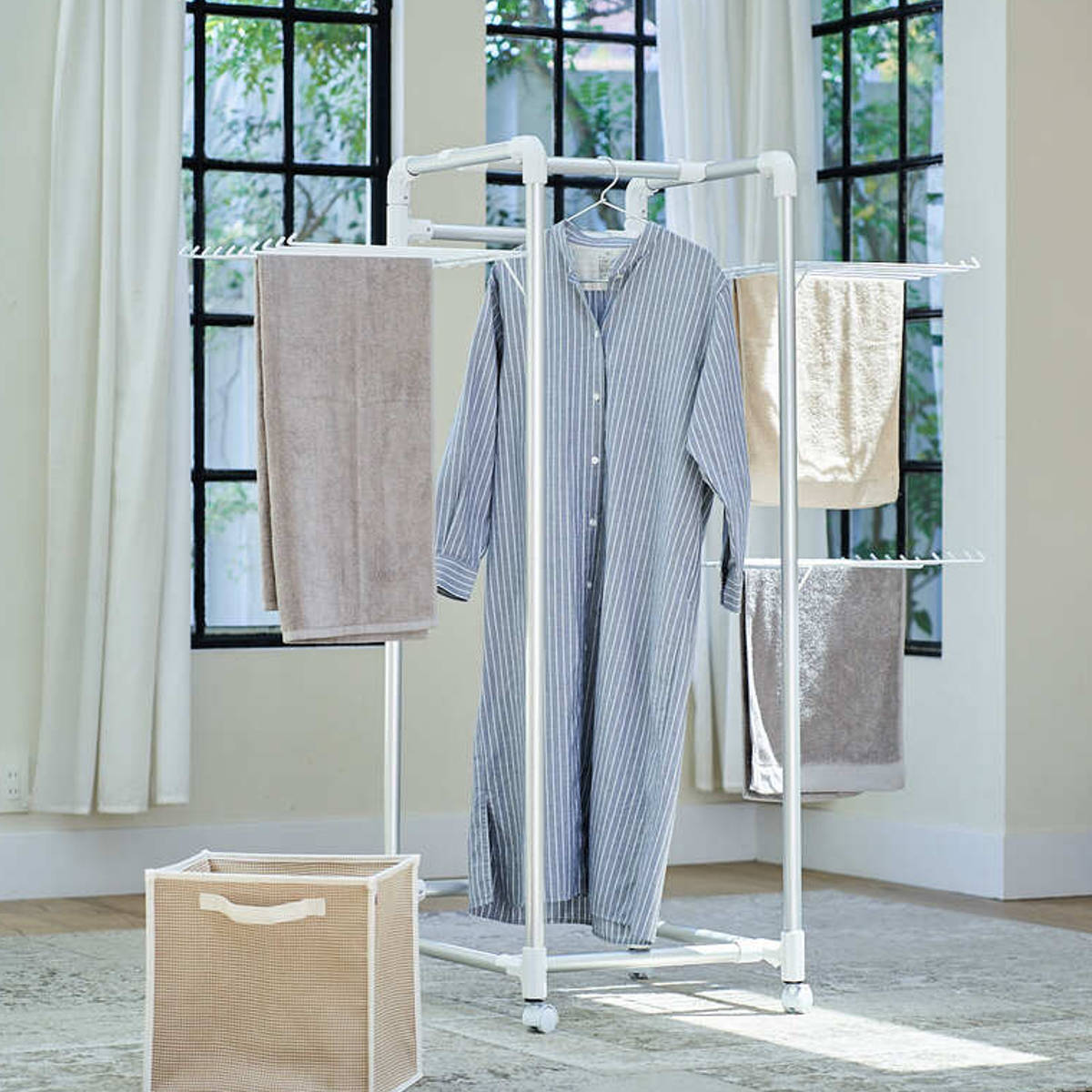 物干し 室内 コンパクト Leger キャスター付きコンパクトアルミ物干し ( ハンガー 物干しスタンド 洗濯 日本製 軽量 アルミ ランドリー 衣類 折り畳み キャスター 省スペース シンプル )
