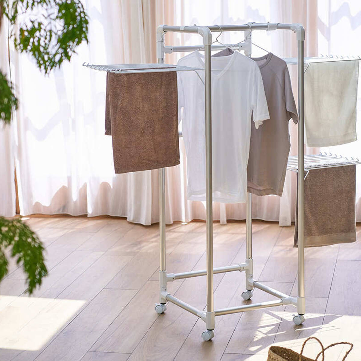 物干し 室内 コンパクト Leger キャスター付きコンパクトアルミ物干し ( ハンガー 物干しスタンド 洗濯 日本製 軽量 アルミ ランドリー 衣類 折り畳み キャスター 省スペース シンプル )