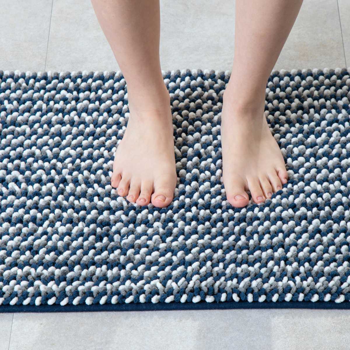 バスマット 40×60cm マイクロファイバー モフバスマット ポコット ( お風呂マット バス マット 吸水速乾 抗菌 お風呂 浴室 長方形 40×60 足ふきマット ピンク ブルー ネイビー ) 【ネイビー】 ネイビー