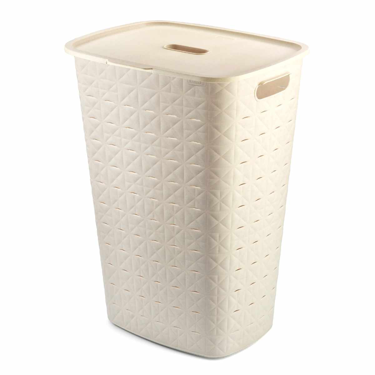 ランドリーバスケット CURVER ソフテックス フタ付き 56L ( カーバー Softex バスケット ランドリー 持ち手付 樹脂 洗濯 脱衣かご 洗濯かご 蓋付き 収納 おもちゃ 水回り 脱衣所 キルティング風 ) 【ブルー】 ブルー