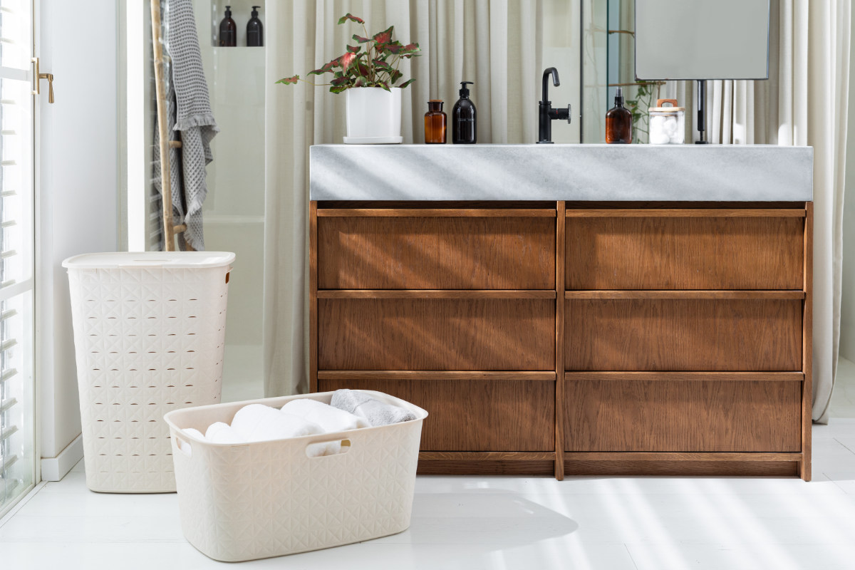 ランドリーバスケット CURVER ソフテックス 45L ( カーバー Softex バスケット ランドリー 持ち手付 樹脂 洗濯 脱衣かご 洗濯かご 収納 おもちゃ 水回り 脱衣所 キルティング風 ) 【グレーベージュ】 グレーベージュ