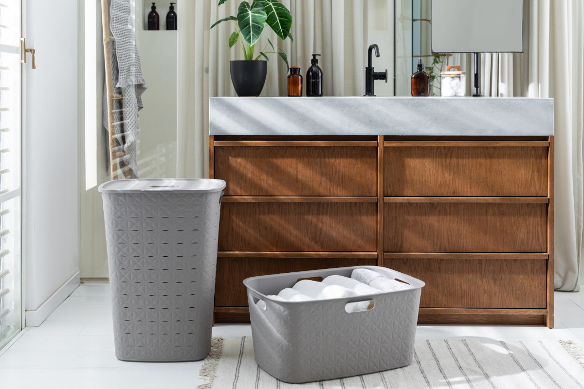 ランドリーバスケット CURVER ソフテックス 45L ( カーバー Softex バスケット ランドリー 持ち手付 樹脂 洗濯 脱衣かご 洗濯かご 収納 おもちゃ 水回り 脱衣所 キルティング風 ) 【グレーベージュ】 グレーベージュ