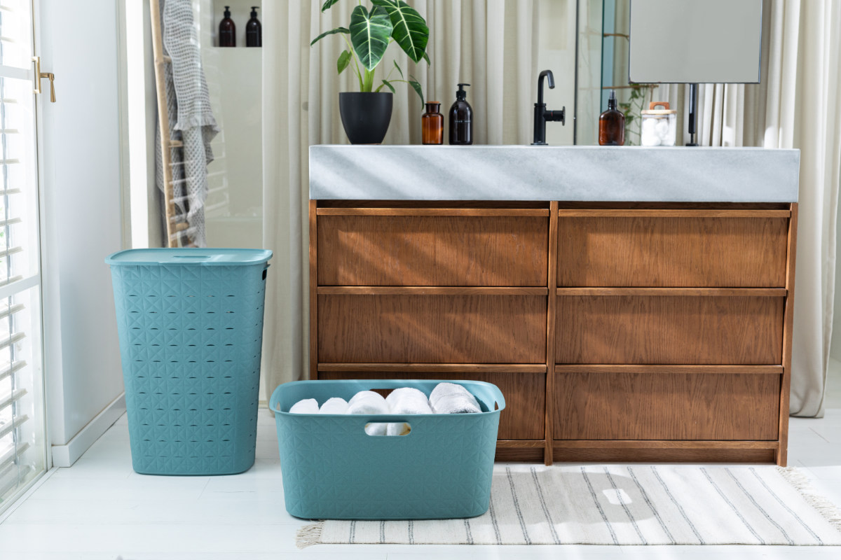 ランドリーバスケット CURVER ソフテックス 45L ( カーバー Softex バスケット ランドリー 持ち手付 樹脂 洗濯 脱衣かご 洗濯かご 収納 おもちゃ 水回り 脱衣所 キルティング風 ) 【グレーベージュ】 グレーベージュ