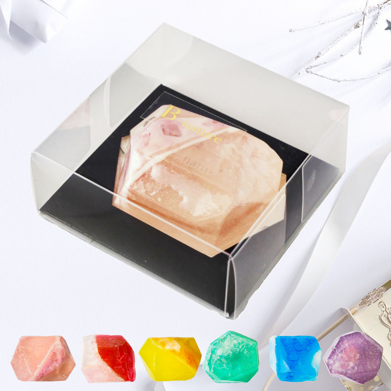 石鹸 B-nature ジュエリー石鹸 約60g ( 石けん 固形石鹸 ハンドソープ ハンド用 手洗い せっけん 日本製 ギフト プレゼント 宝石 石 ハンドケア 植物性 香り おしゃれ かわいい ) 【ルビー】