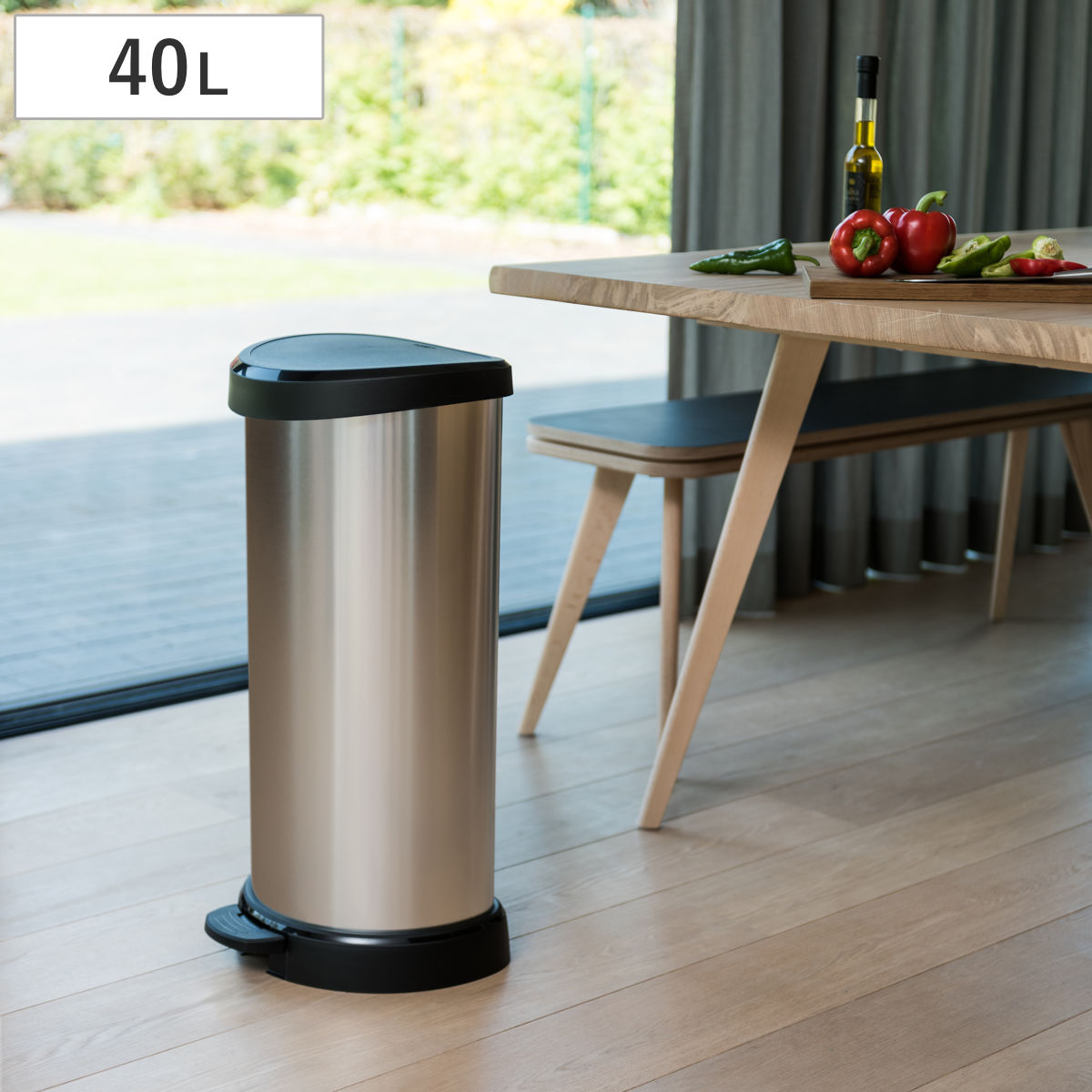 ゴミ箱 40L ステンレス Deco ペダルビン セミラウンド ペダル式 （ ごみ箱 40リットル デコ ペダル ふた付き 軽量 シンプル プラスチック スタイリッシュ 袋止め付き 分別 ）