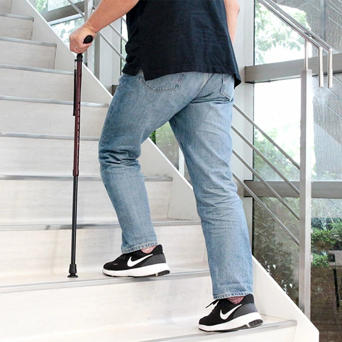 杖 かるがも E 身長~185cm 滑りにくい DX先ゴム ステッキ 伸縮 軽量 女性 男性 介護 ( 10段階調節 一点杖 衝撃吸収 アルミ製 左右兼用 左右 SGマーク T字杖 アルミ杖 外出 福祉散歩 転倒防止 ) 【ブルー】 ブルー