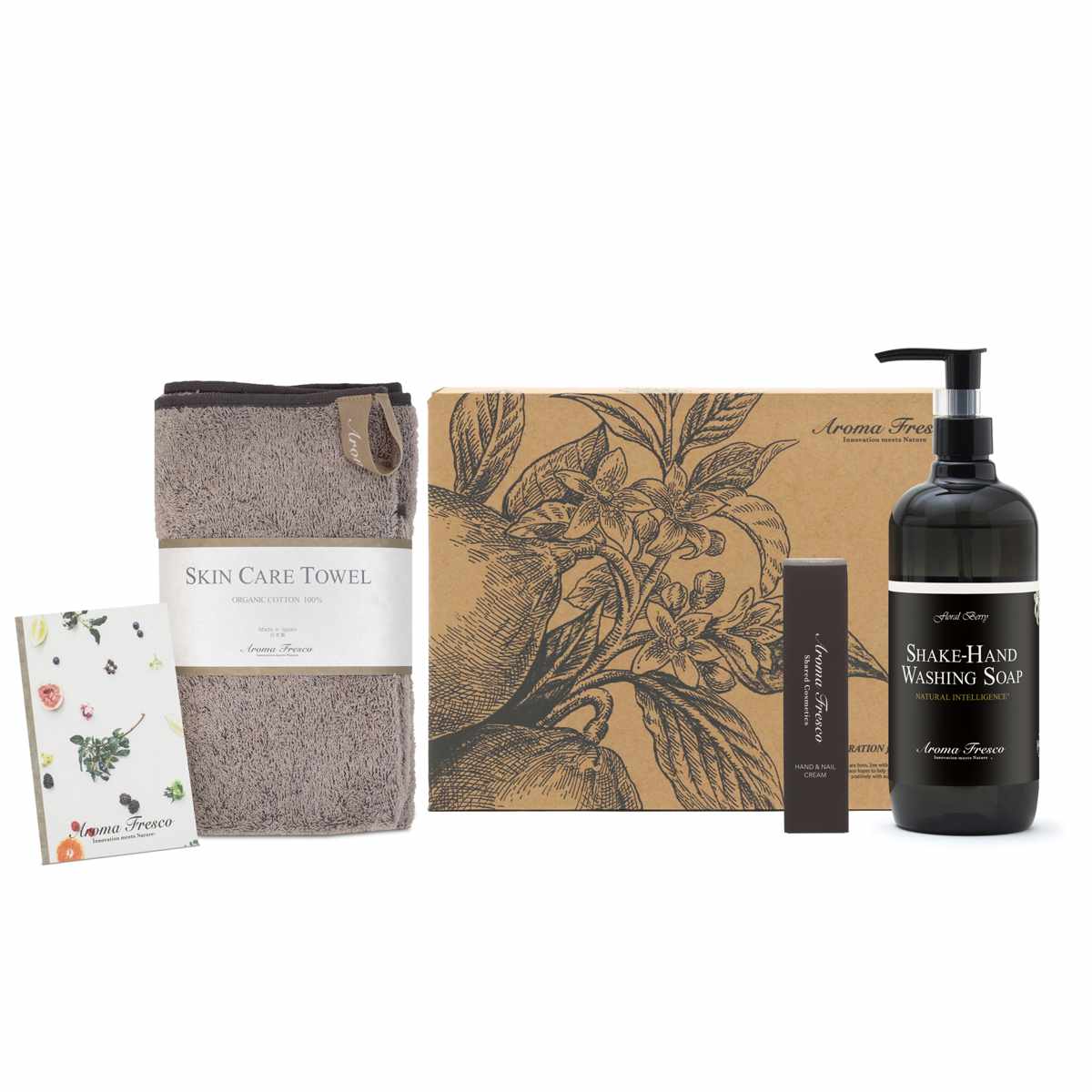 ギフトセット Aroma Fresco アロマフレスコ ハンドケアセット ( ギフトボックス ソープ タオル クリーム 植物由来 おしゃれ 日本製 ハンドウォッシュ ハンドケア ハンドクリーム オーガニックコットン 天然成分 保湿 香り )