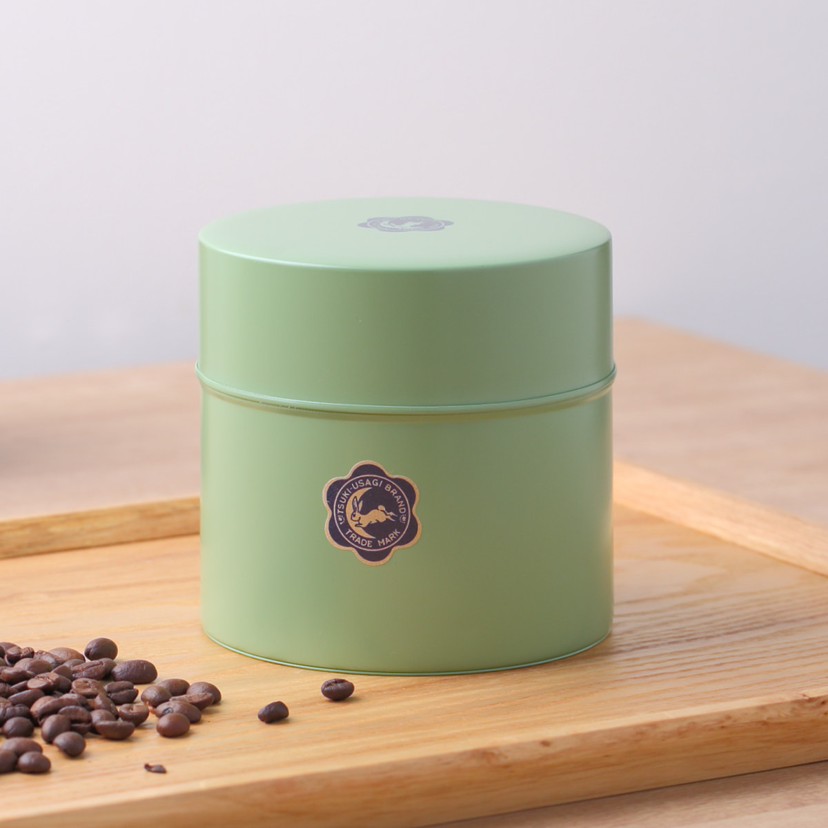 コーヒー缶 月兎印 月兎缶 大 300g 日本製 ( 保存容器 密閉 おしゃれ 茶缶 お茶缶 茶葉容器 お茶保存缶 茶葉入れ 小物入れ インテリア 月兎 お茶容器 ブリキ缶 茶葉保存 お茶っぱ入れ ティーキャニスター 中蓋 うさぎ ) 【グリーン】 グリーン