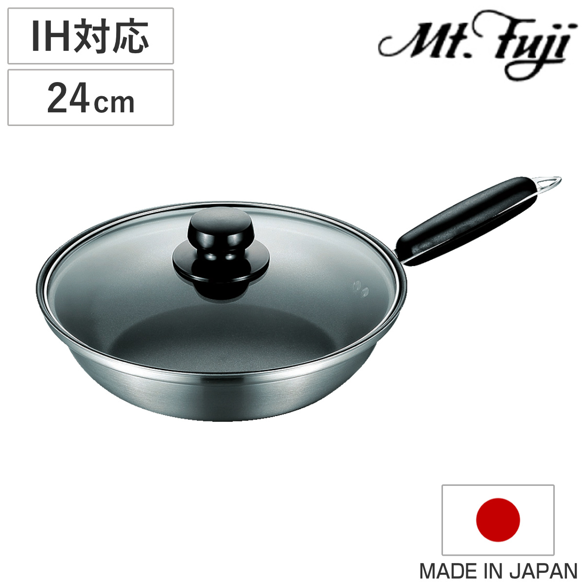 マルチパン 24cm IH対応 エレックマスターライト ミエール ガラス蓋付き ステンレス製 日本製 フジノス （ ガス火対応 フライパン 炒め鍋 アルミ ステンレス 24センチ いため鍋 国産 3層構造 ふっ素加工 クラッド 熱伝導 燕三条 ）