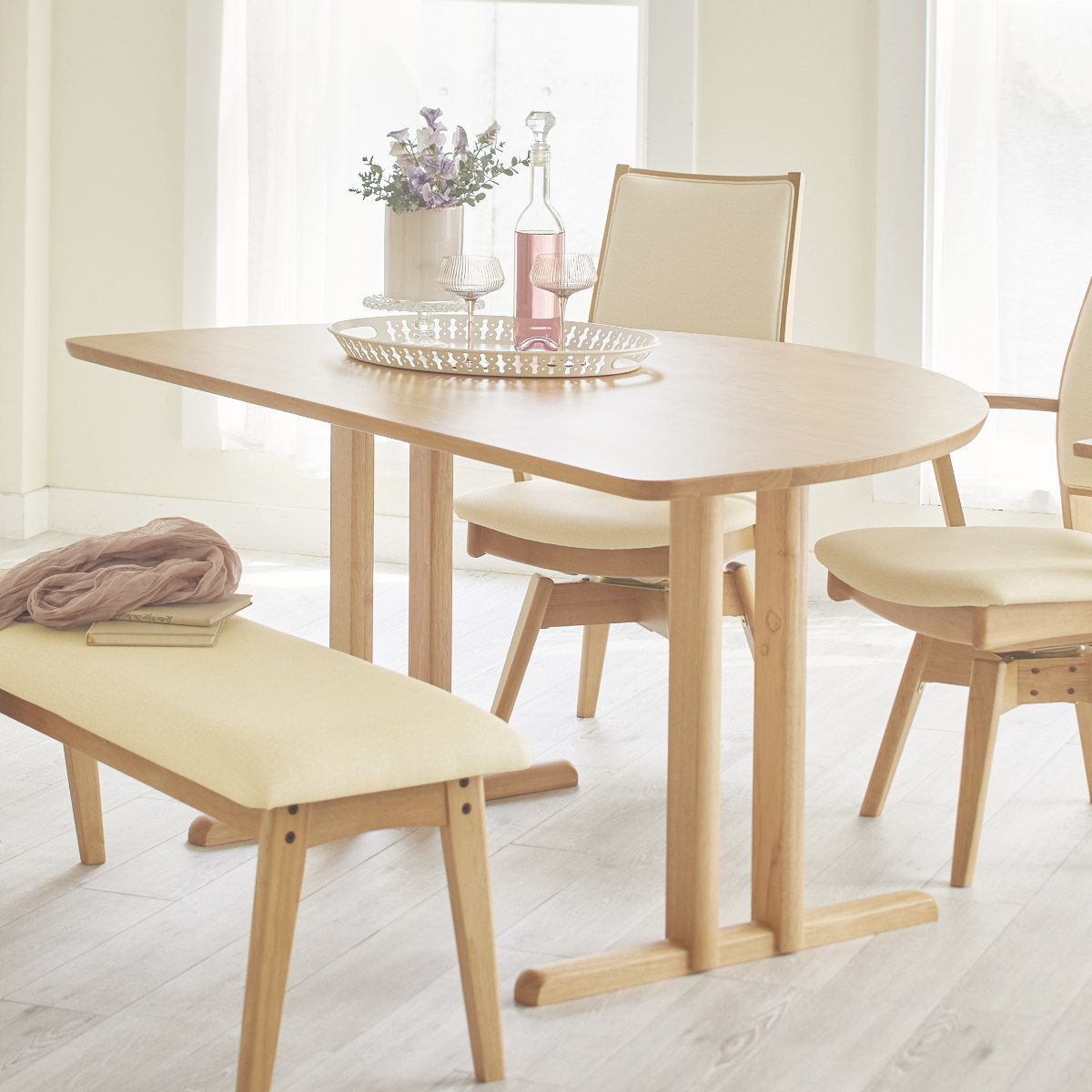 ダイニングテーブル 半円型 2本脚タイプ 幅150×奥行95cm アートライフ ( 開梱設置 テーブル 食卓テーブル T字脚 半円 机 木製 天然木 ダイニング 壁付け 食卓 リビングテーブル 作業台 木製テーブル ウッドテーブル 半円形 ) 【ブラウン】 ブラウン