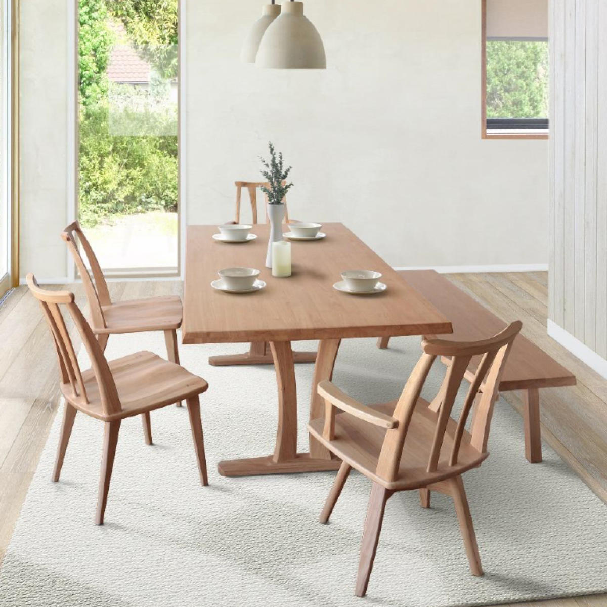 ダイニングチェア 2脚セット 座面高42cm 結 木製 無垢材 ( 開梱設置 チェア ダイニング 天然木 イス 椅子 食卓椅子 肘なし 木製椅子 木製チェア いす 食卓 リビング リビングチェア シンプル ラバーウッド 無垢 )