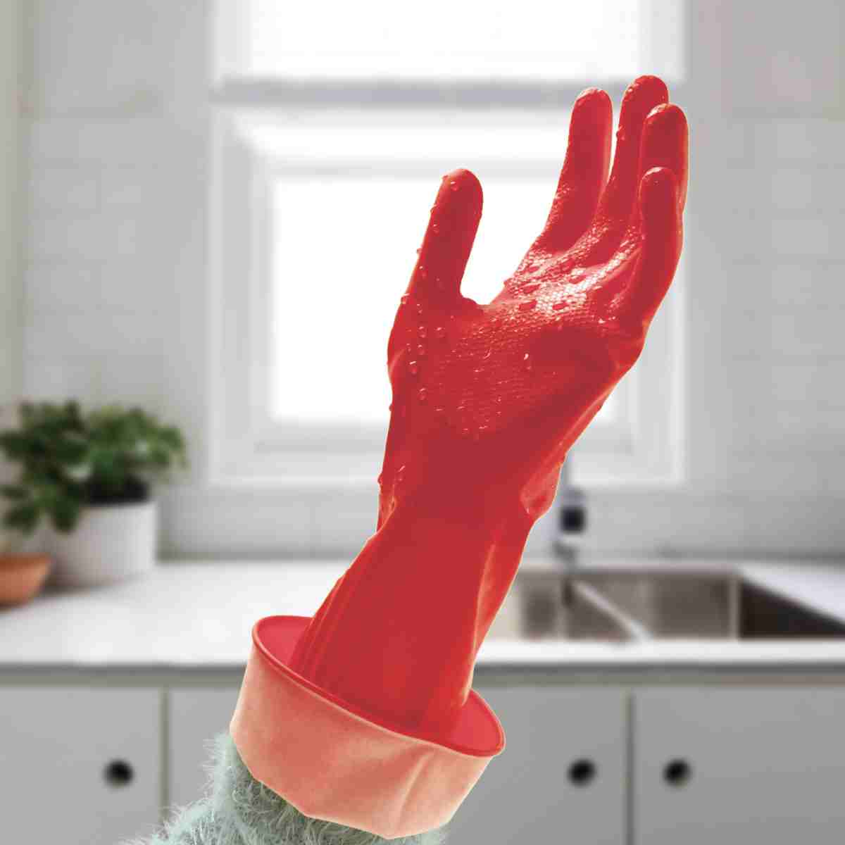 ゴム手袋 水だれを防ぐゴム手袋 Drip stoppy 1双入 掃除用 （ 掃除用手袋 ゴム 垂れない 換気扇掃除 お風呂掃除 レッド 年末掃除 大掃除 手荒れ 防止 掃除用品 ） 【S】