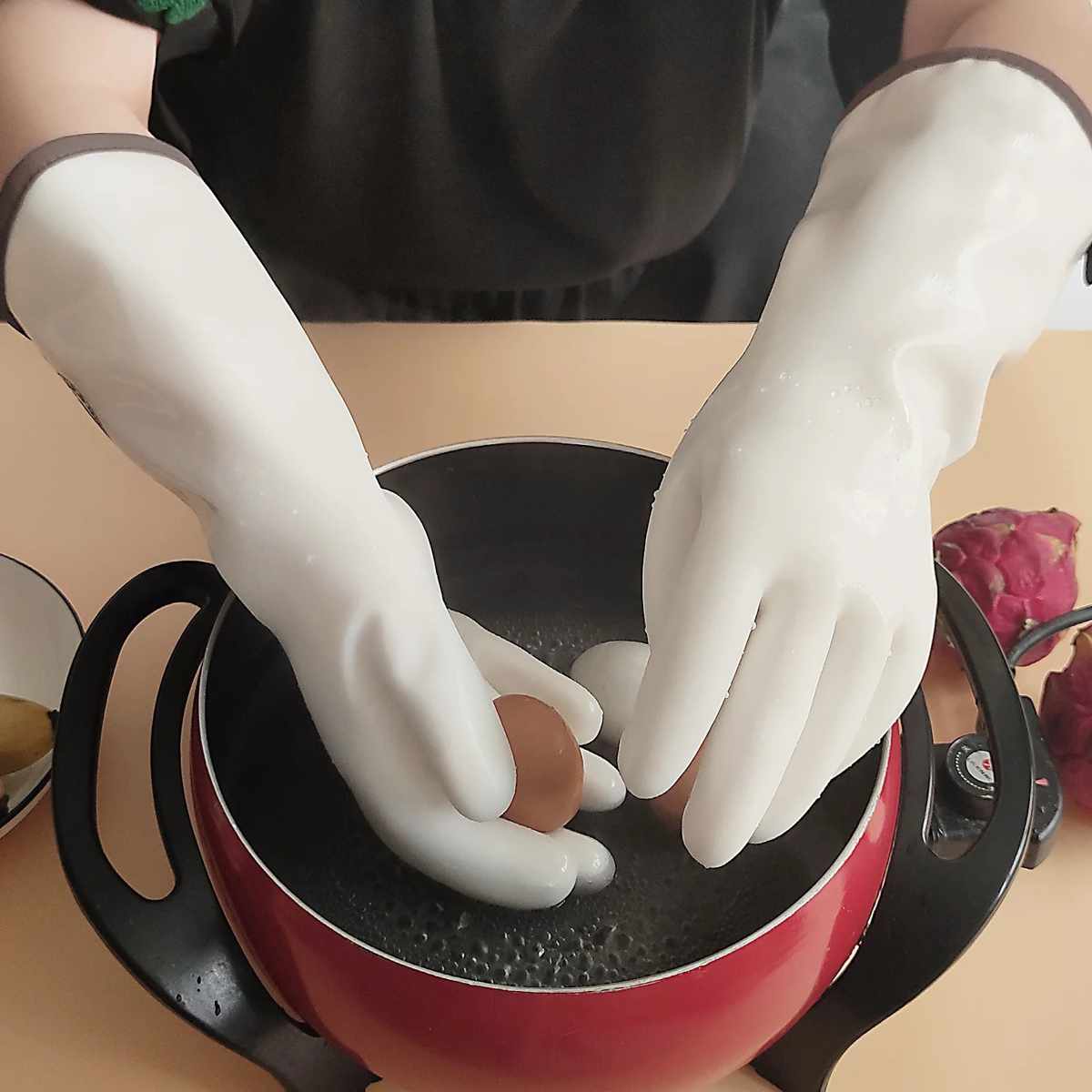 キッチングローブ Felio 防水 耐熱 グローブ ( 耐熱グローブ オーブンミット ロング 鍋つかみ 手袋 ミトン シリコン キッチンミトン 耐熱ミトン ロングミトン 鍋掴み 耐熱素材 厚手 オーブン料理 鉄板 アウトドア ) 【グレー】 グレー