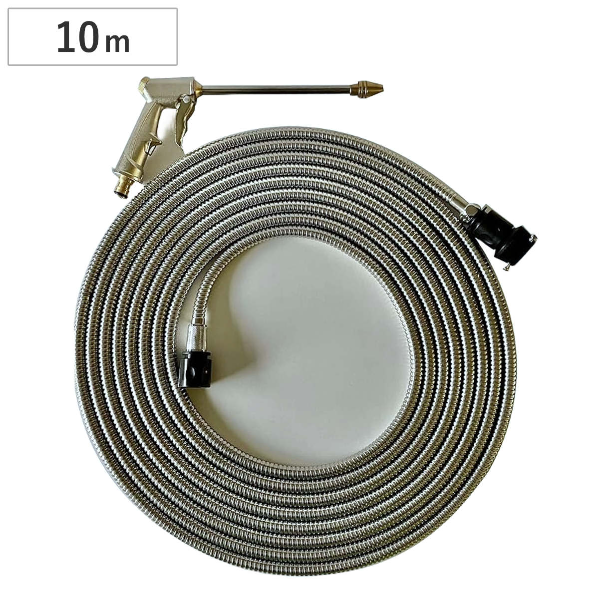 ホース ステンレスコイルホース 10M （ 散水ホース 農作業用ホース 園芸用ホース 水まきホース 散水 農作業 水やり 水撒き ホースハンガー付き ガーデニング 農業用 農業資材 園芸用 家庭菜園 園芸用品 掃除 ）